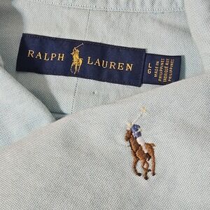 POLO Ralph Lauren Flesh PONY Oxford Blue Twill Button Dress Shirt L  EUC